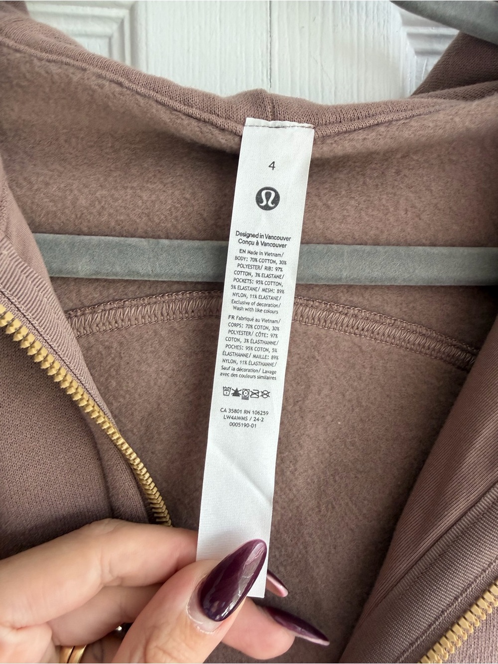 Lululemon Scuba Full Zip Hoodie Taupetastic Gold Zipper Size 4 - Picture 2 of 5